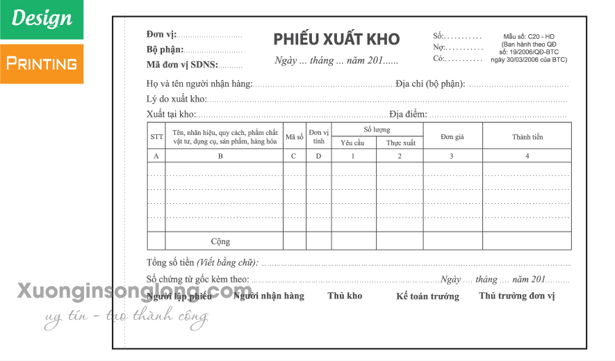 MẪU PHIẾU XUẤT NHẬP KHO